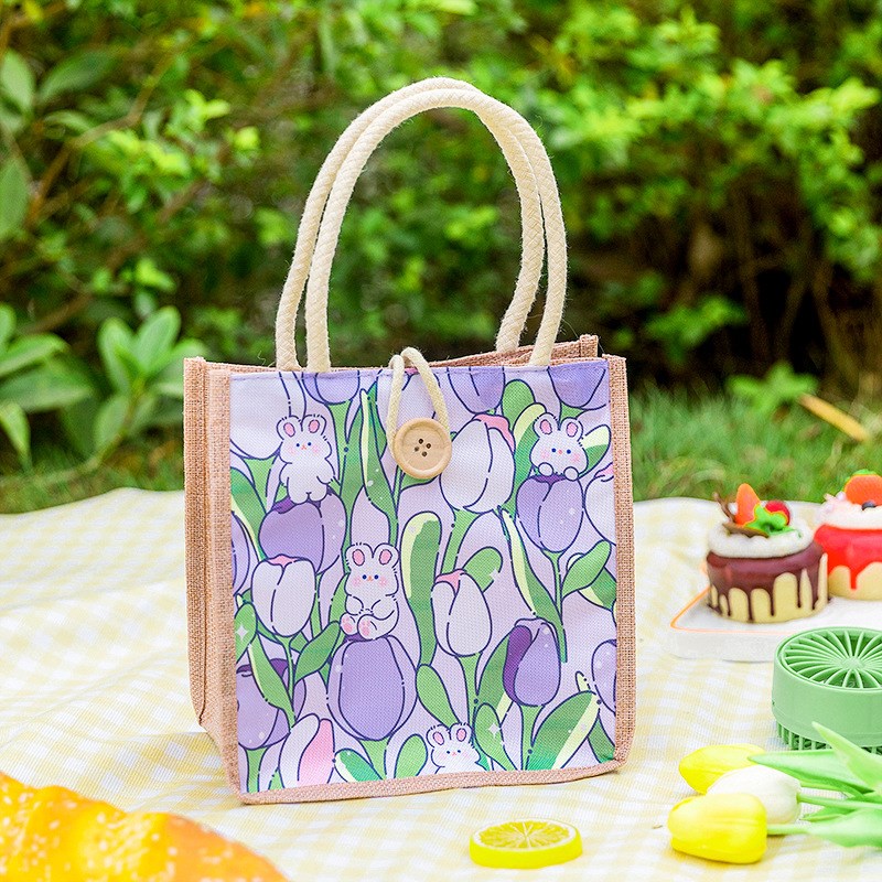 帆布包女饭盒包包亚t麻布手提袋卡通简约手提包礼品袋