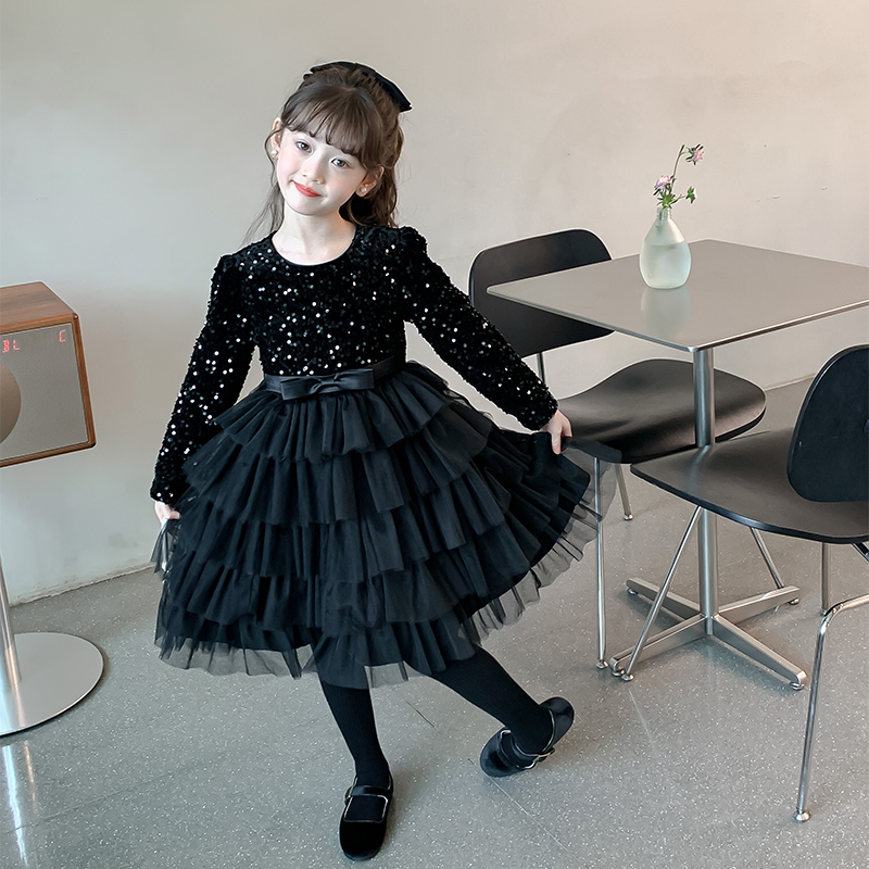 女童秋冬洋装2023新款冬季蛋糕裙E儿童礼服公主裙小女孩裙子冬装