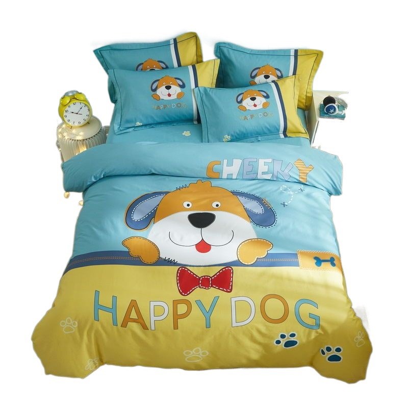 4FD1OO%全棉卡通四件套男孩女C孩儿童单人被套床单笠纯棉三件套床