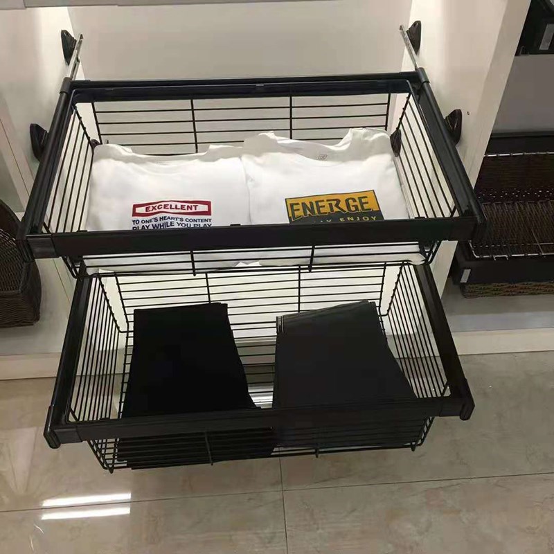 抽屉式衣柜拉篮衣帽间收r纳多功能推拉储物篮藤篮伸缩裤架五金配