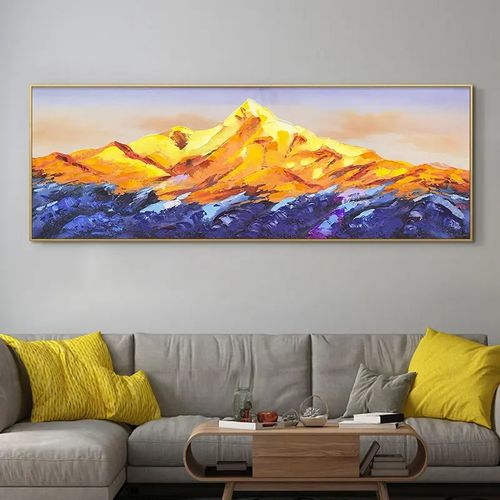 砂岩厚油肌理画沙发背景 客厅挂画 立体手绘床头 日照金山70200