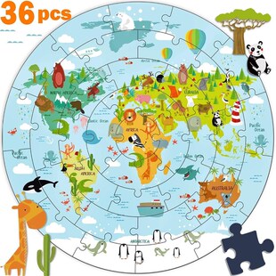 iPlay, iLearn Kids Wooden World Map Jigsaw Puzzles, Jumbo Ro