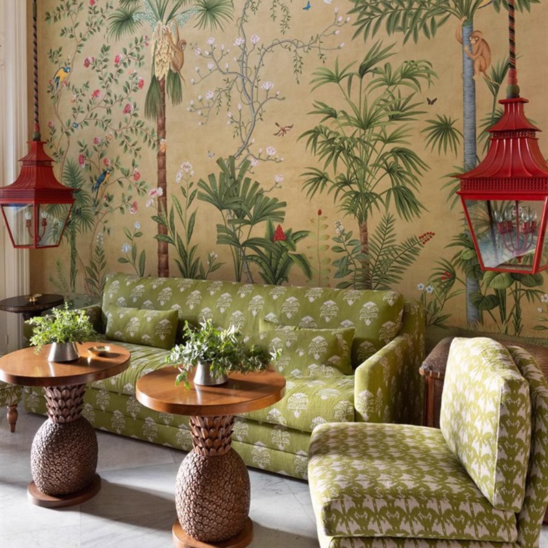 无纺宣绒布田园花鸟树木法式客厅电视背景墙墙布中式壁纸壁布装饰