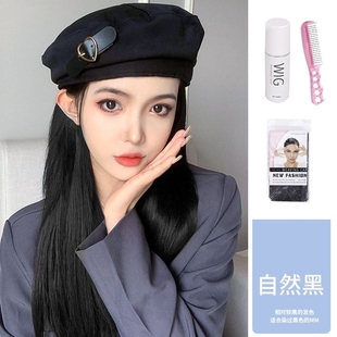 。贝雷帽假发一体带假发的帽子长发女款2023新款秋冬时尚戴头发连