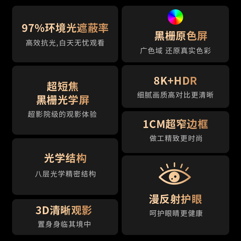 工厂销激光电视超短焦抗光幕8v4/100/120寸黑栅珊超窄边画框幕布