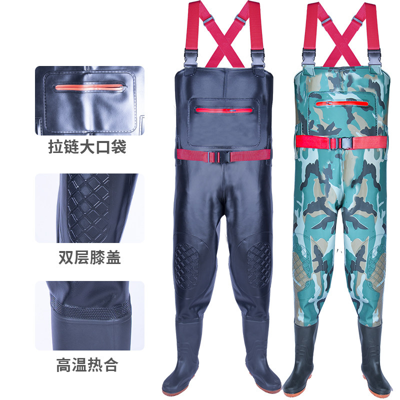 下水裤水鞋连体全身水库半身皮裤男皮叉捉抓鱼防S水衣雨裤雨鞋一