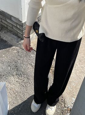 超大码孕妇秋冬裤子外穿300宽松阔腿裤加绒保暖棉裤休闲长裤200斤