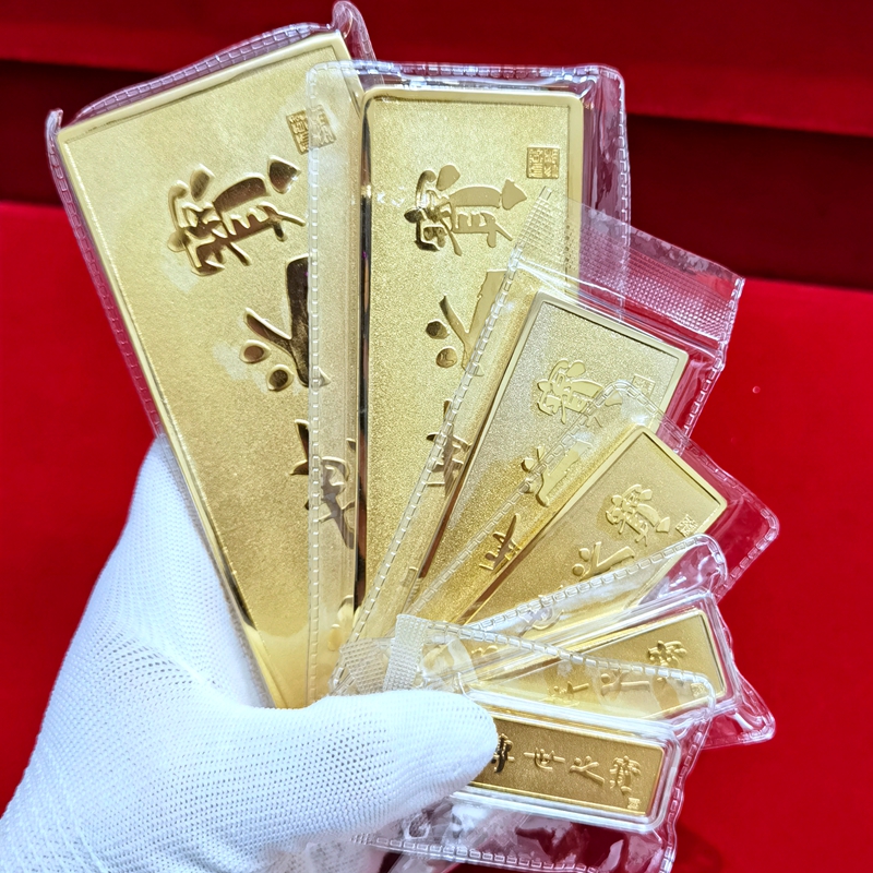 仿真金条纯铜镀金农行传世之宝金条模型农业银p行橱窗摆设样品金