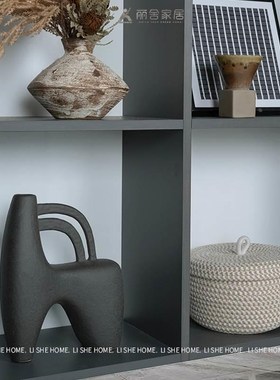 侘寂风样板间装饰品组合客厅玄关摆设陶艺花瓶茶叶罐书房书柜摆件