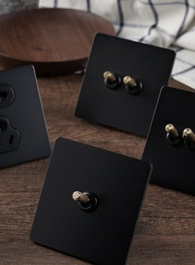 86型家装开关黑色复古条纹拨杆不锈钢面板开关插座手拨