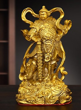 黄铜关公韦陀伽蓝菩萨神像摆件家用客厅供奉韦驮关公左右护法财神