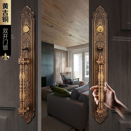 欧式豪华别墅大门锁复古子母门双开门对开入户门家用实木防盗把手