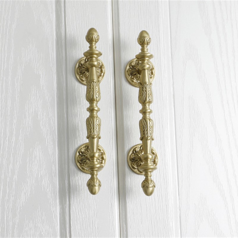 法式轻奢黄铜拉手美式衣柜抽屉厨房欧式复古金色纯铜Y家具门把手