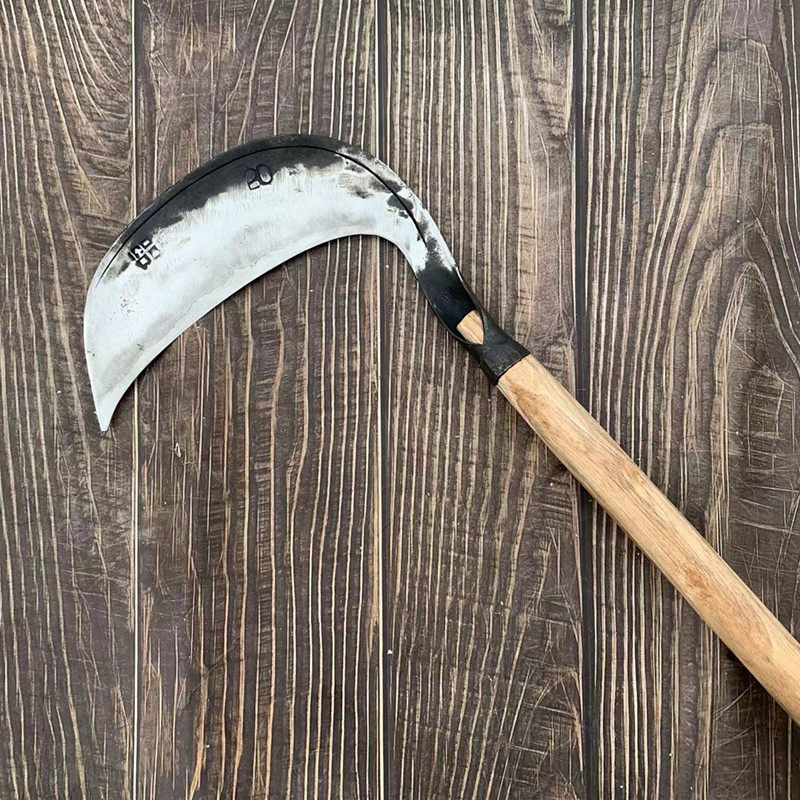 苗家手工锻打夹钢镰刀割草刀割玉米水稻芦苇农用家用户外长把镰刀