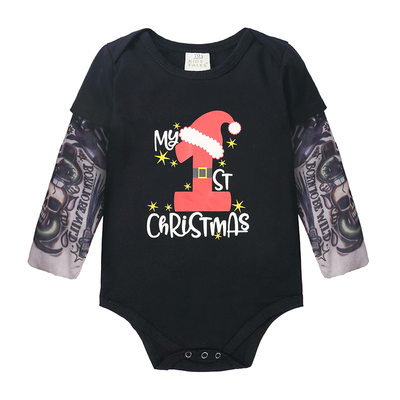 速发My 1st Christmas Outfit Funny Xmas Tattoo printing  Romp