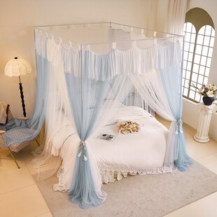 2025新款双层纱宫廷蚊帐家用公主风卧室法式床幔三开门落地式纹账