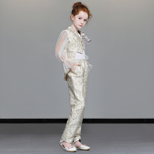 儿童礼服T台走秀时装模特帅气女B童钢琴演出服小女孩时尚西装潮服