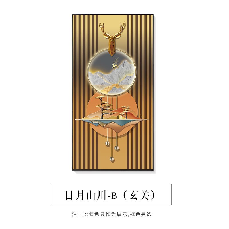 现代轻奢进门玄关装饰画招财麋鹿走廊过道挂画别墅大尺寸落地壁画图片