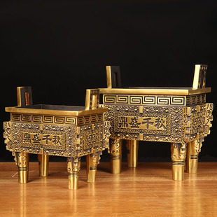 加厚铜鼎盛千秋摆件 铜四方鼎摆件 铜鼎炉摆件