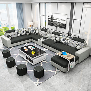 现代简约大小户型布艺沙发客厅家具可拆洗L型U型单人W转角沙发组