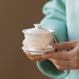 猪口杯陶瓷水杯手绘草莓龙可爱茶具茶杯釉下彩手工陶瓷盖碗果盘