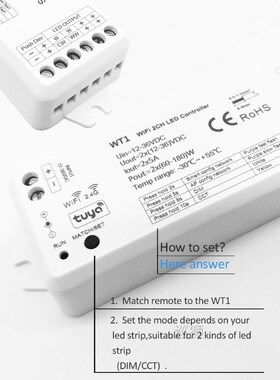 Tuya CCT LED Strip Dimmer Switch 12V DC Wireless 2.4G RF WW