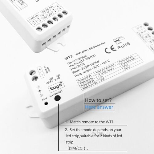 Tuya CCT LED Strip Dimmer Switch 12V DC Wireless 2.4G RF WW