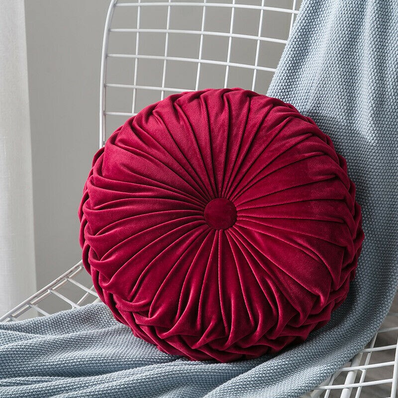 Velvet Pleated Round Floor Cushion Pillow Pouf Throw Home So