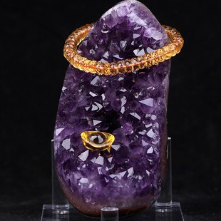 天然紫水晶小晶簇原石紫晶洞办公桌面摆件手链消磁净化招财赠底座