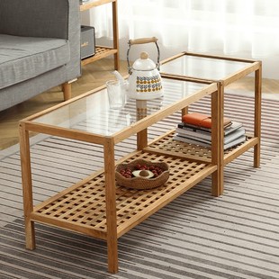 北欧实木玻璃茶几创意小户型方形茶桌床头柜简约客厅茶台沙发边几