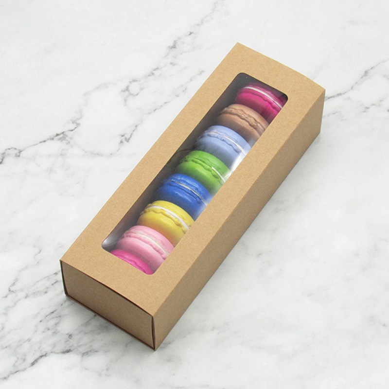 Macaron Transparent Window Box Kraft Paper Drawer Box Baking