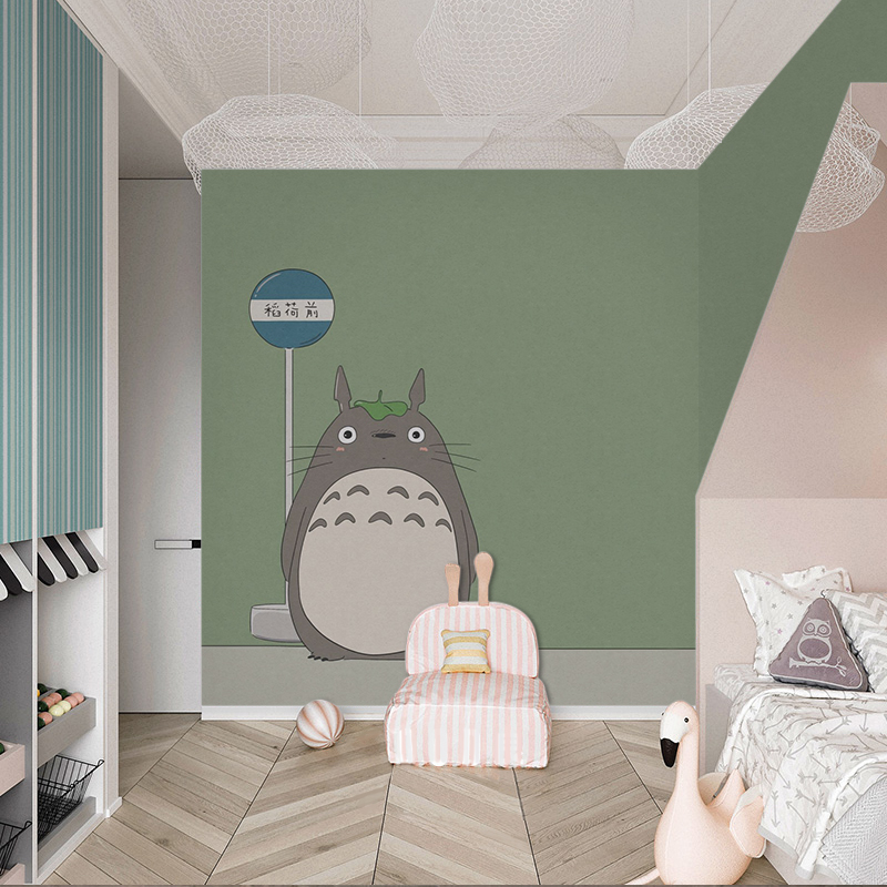 简约现代龙猫墙纸卡通儿童房壁纸男孩女孩卧室早教中心教室墙布