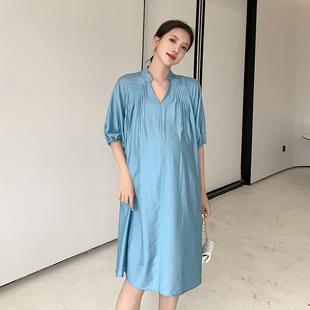 孕妇夏装连衣裙大码孕晚期孕妇装夏款E2023新款夏季v领职业装裙子