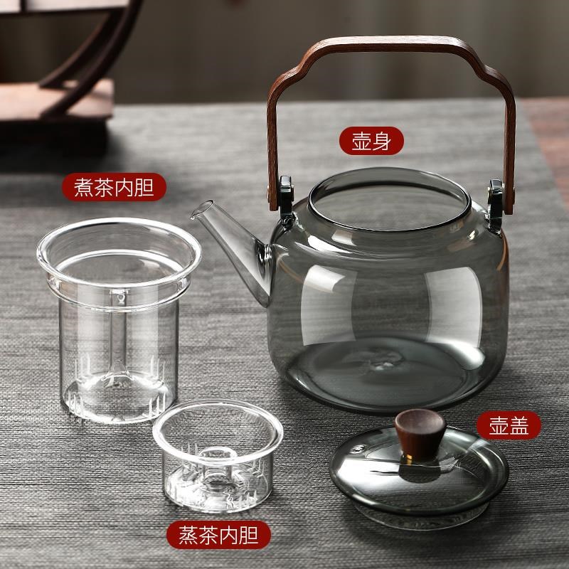 高端提梁壶大容量烧水壶围炉煮茶壶透黑玻璃电陶炉煮茶器炭火炉烧图片
