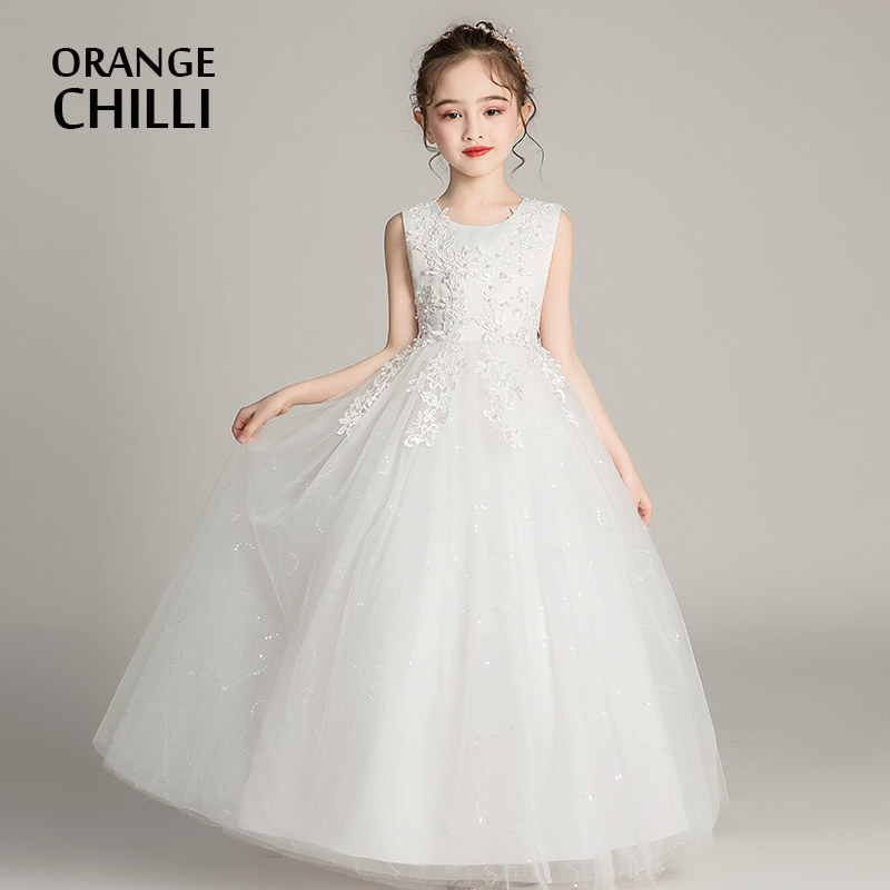 新品女童洋装礼服20n23新款公主裙白色轻奢小众高端主持人裙子春