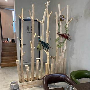 树枝树干装饰干树枝装饰天然枯木原木树干干枝隔断幼儿园装饰架