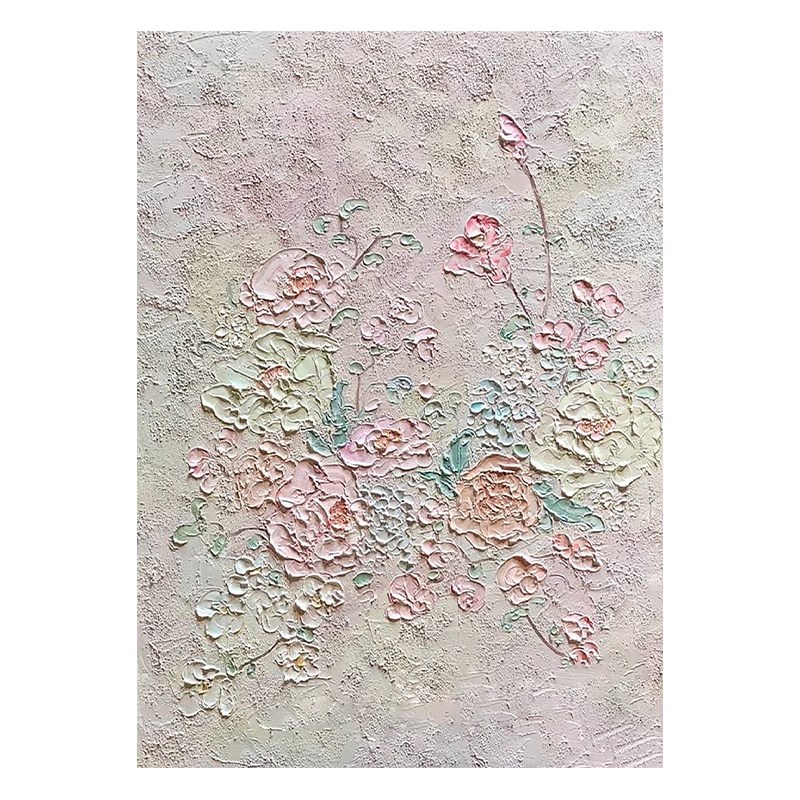 法式奶油风花卉纯手绘油画抽象现代儿童房装饰画卧室丙烯肌理挂画图片