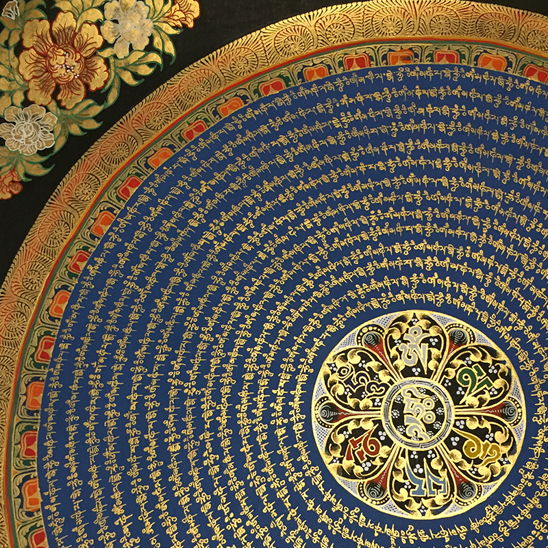 西藏手绘唐卡六字真言黑金唐卡咒文唐卡画镇宅s玄关唐卡手工挂画