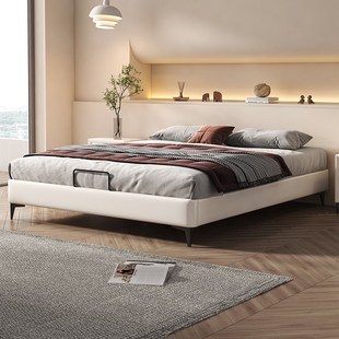 无床头高箱储物床现代简约意式极简皮艺榻榻米主卧大床无靠背
