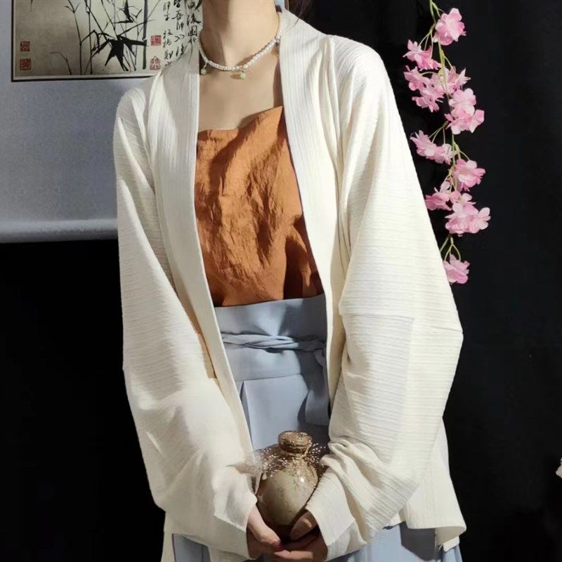 MU JUNGUI 봄 HANFU 니트 비행기 슬리브 여성용 가디건 매일 통근용으로 다양한 U 색상 옵션 가디건 와이드