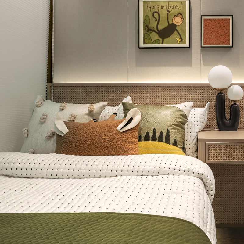 布在布艺b10件套样板间橄榄绿床品可爱柠檬黄儿童房软装撞色4件套