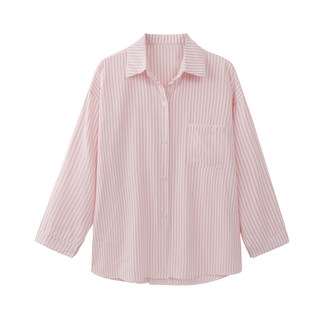 粉色条纹衬衫外套女夏季蓝色长袖防晒衬衣开衫外搭设计感小众上衣