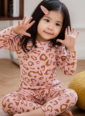 儿童秋衣卫生裤宝宝内衣套装女童睡衣中小童家居服冬季豹纹打底衫