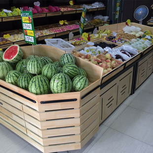 堆头 水果店货架超市中岛端头干货零食散装 柜木制多功能展示架促销