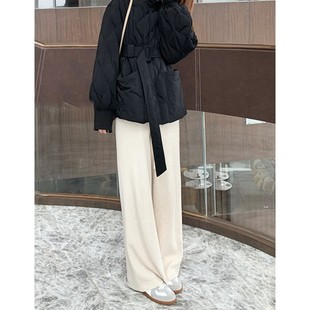 宽松杏色托腹阔腿长裤 外穿羊绒针织直筒裤 秋冬 子春秋季 孕妇阔腿裤