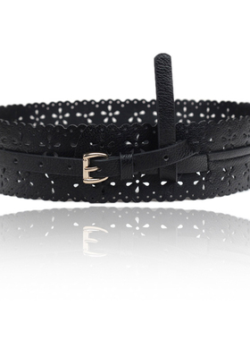 现货Hollow Out Print Belt Soft LeatFher waistband Self Tie W