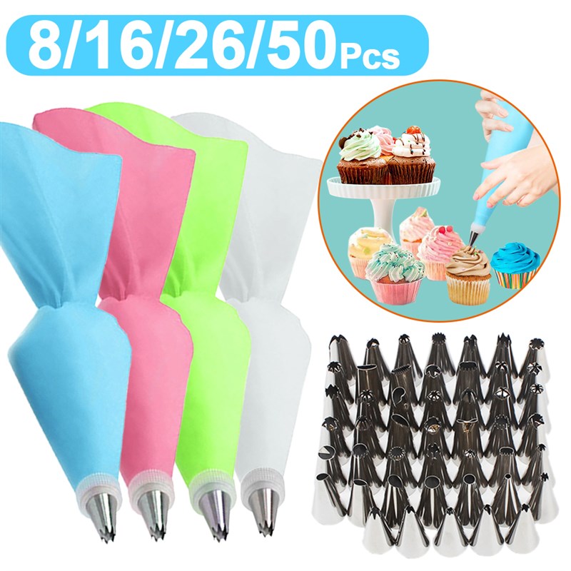 极速8/16/26 Silicone Pastry Bag Tips Kitchen DIY Cake Icing