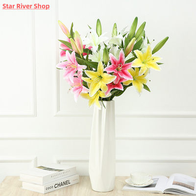 推荐Artificial silk flowers fake lily branch 78cm long DIY c