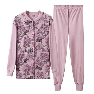 全棉妈妈线衣裤 套装 老人打底棉毛套服 纯棉秋衣秋裤 中老年人女开衫