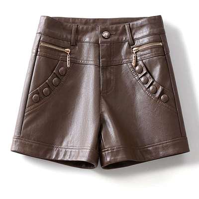 配靴子皮短裤女秋冬2023新款外穿高腰修身显瘦直筒SPU皮裤打底靴